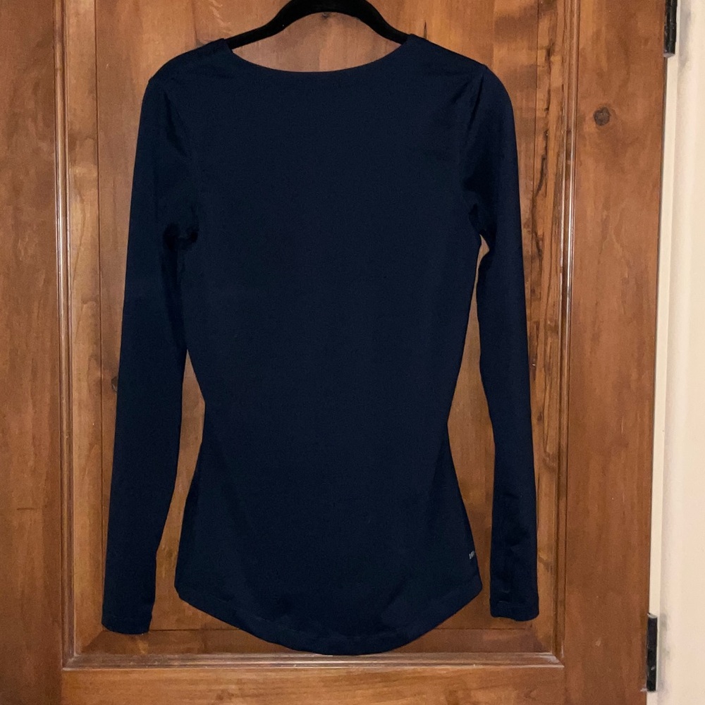 Nike Pro Women's Long-Sleeve V-Neck Top - Navy with White Swoosh - Picture 5 of 6
